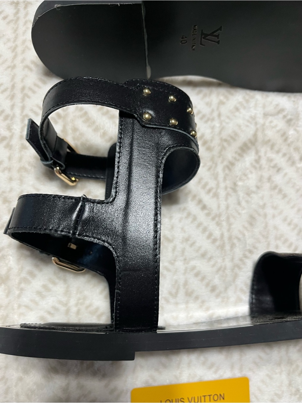 Louis Vuitton Black Leather Sandals with Monogram Brown Strap 10 - Picture 8 of 16